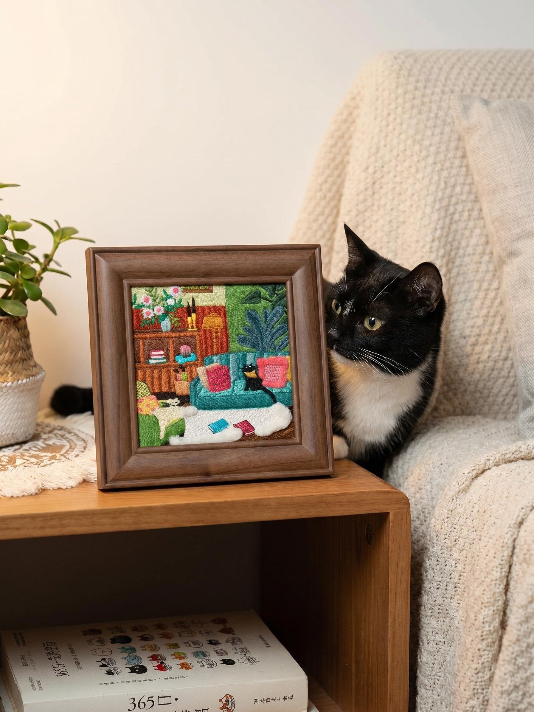 Alice's Cheshire Cat Impression Embroidery Artwork in Premium Solid Wood Frame product image (4)