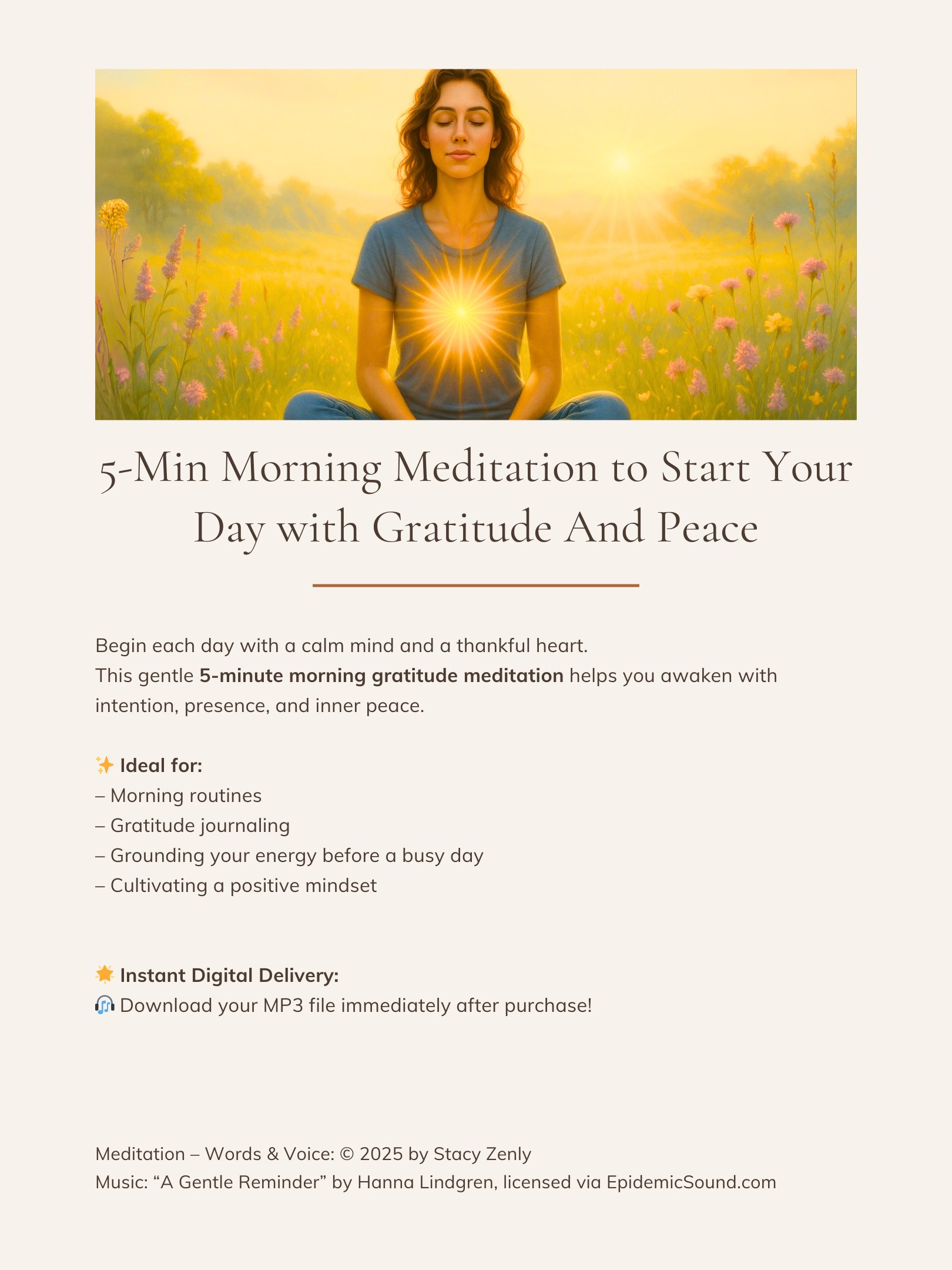 5-Minute Morning Meditation to Start Your Day with Gratitude And Peace | MP3 Audio Download product image (2)