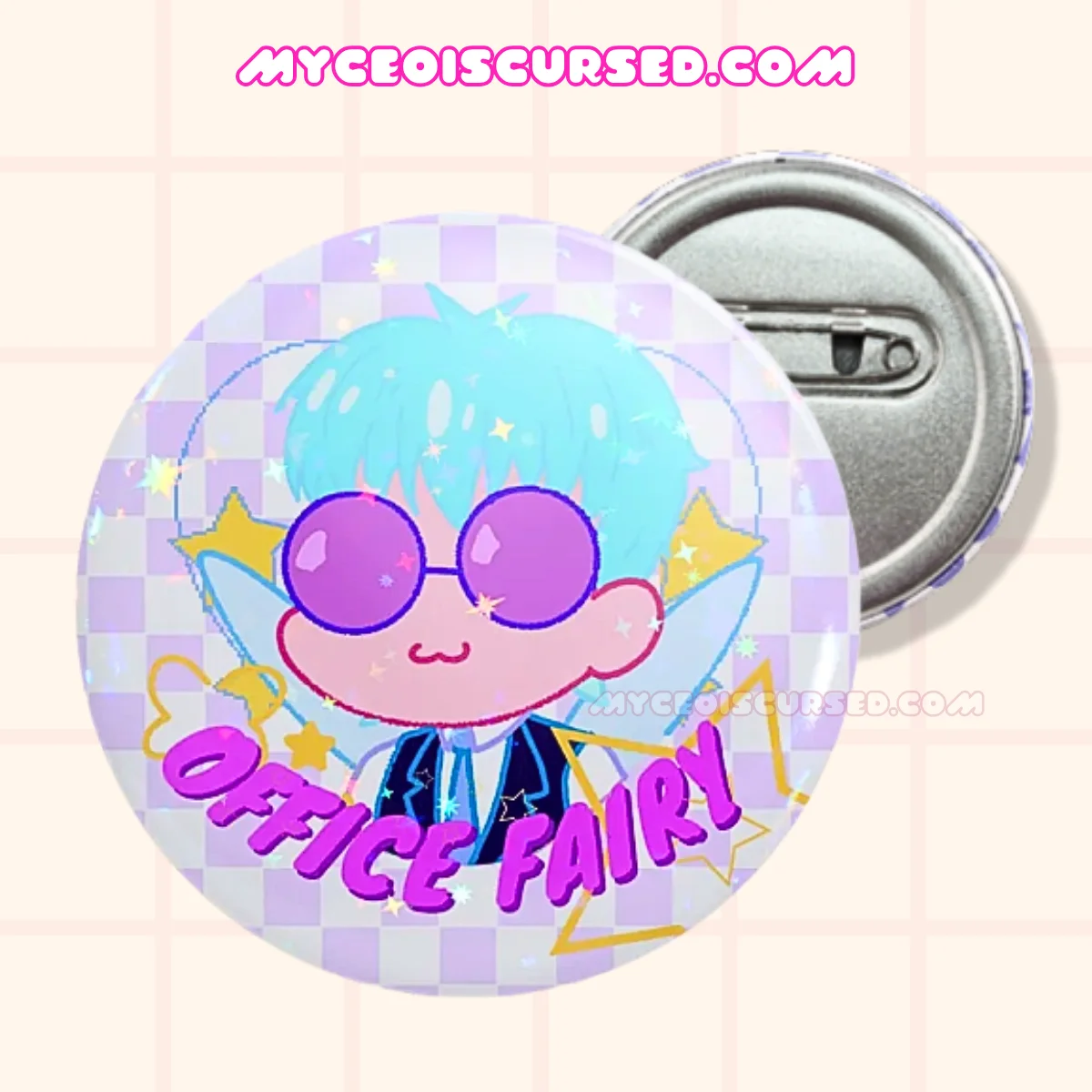 Office Fairy - Holographic Button Badge 💜 product image (1)