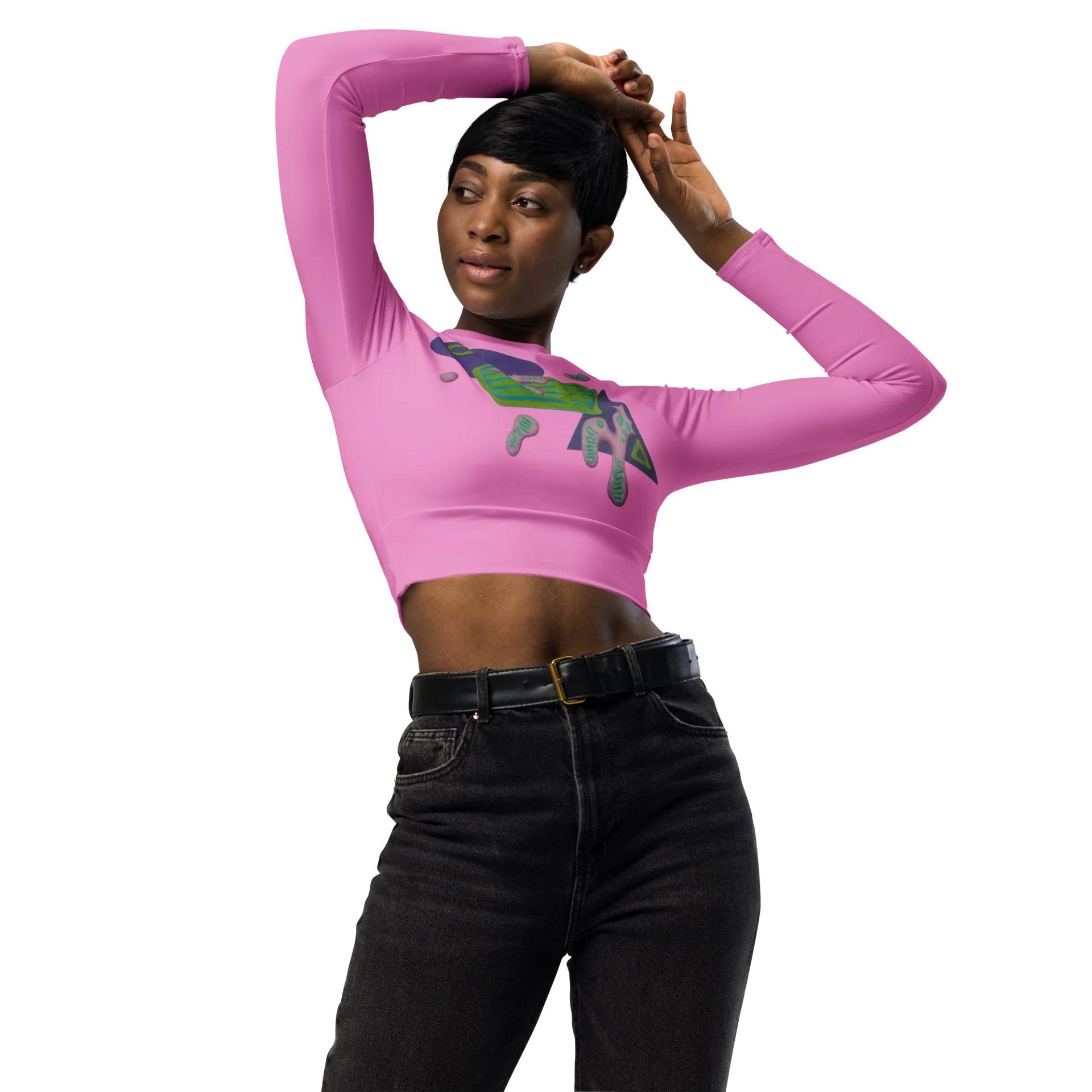 Shape Shenanigans Pink Long Sleeve Crop Top product image (4)