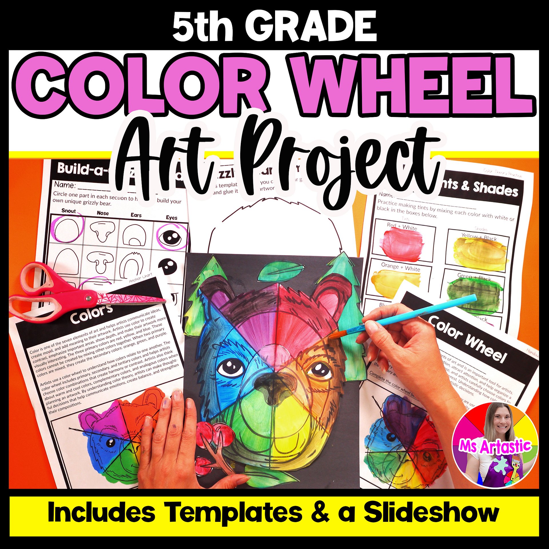 Color Wheel Art Lesson Element of Art Color 5th Grade Color Wheel Art Project product image (1)