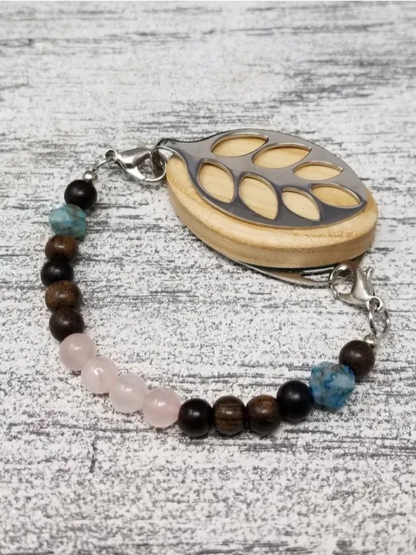 Crazy Lace Bracelet | Agate, Rose Quartz & Wood | Handmade Accessory for Bellabeat Leaf Urban & Ivy product image (2)