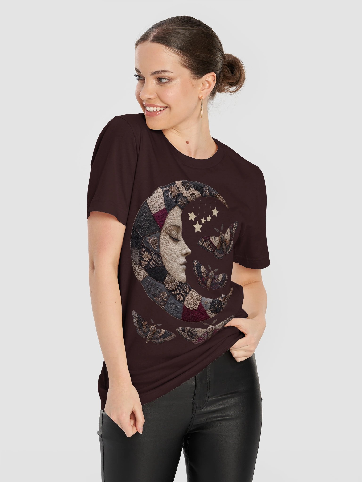 Whimsigoth Moon & Lunar Moth Shirt, Faux Patchwork Celestial Tee product image (12)