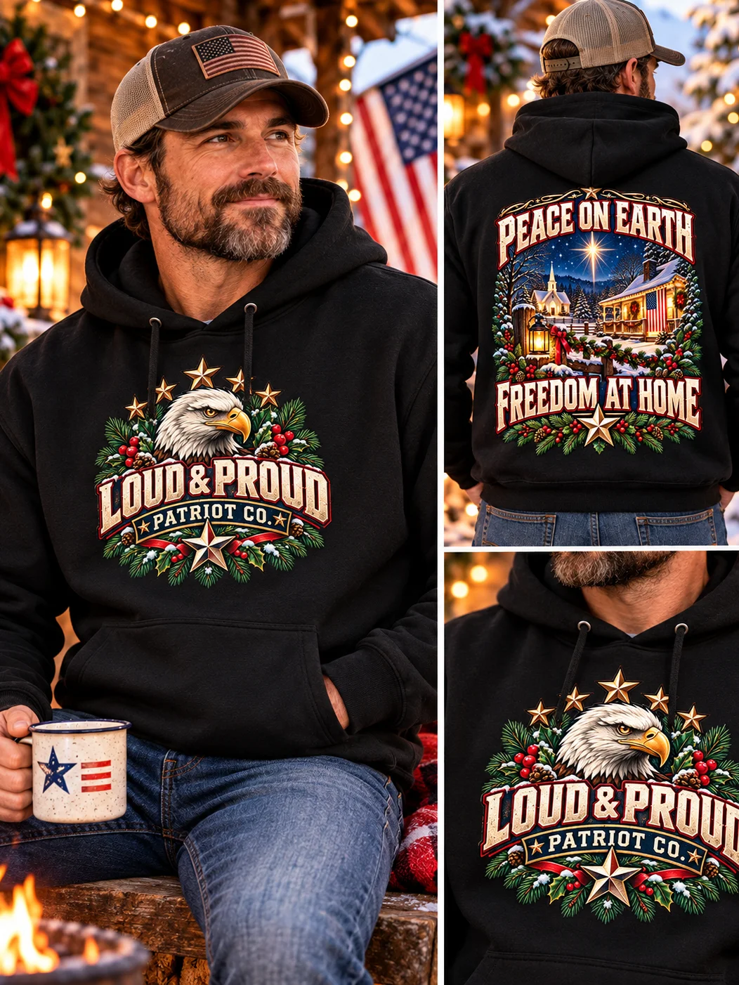 Peace on Earth, Freedom at Home – Patriotic Christmas Hoodie product image (1)
