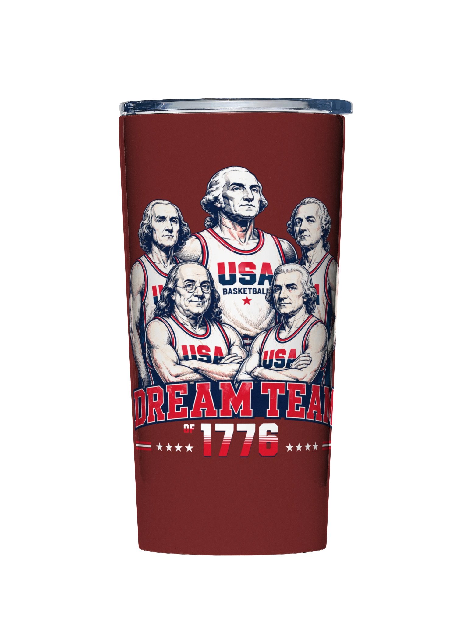 20oz Stainless Steel Tumbler with Lid - USA Dream Team of 1776 Founding Fathers Basketball, Funny Patriotic Insulated Travel Cup by BoldPixel product image (3)
