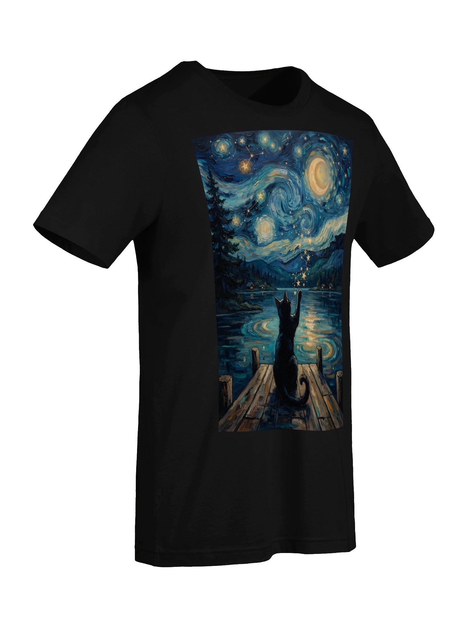 Celestial Cat T-Shirt, Moon & Stars Night Sky Graphic Tee, Magical Lake Cat Shirt, Vintage Cosmic Nature Apparel product image (69)