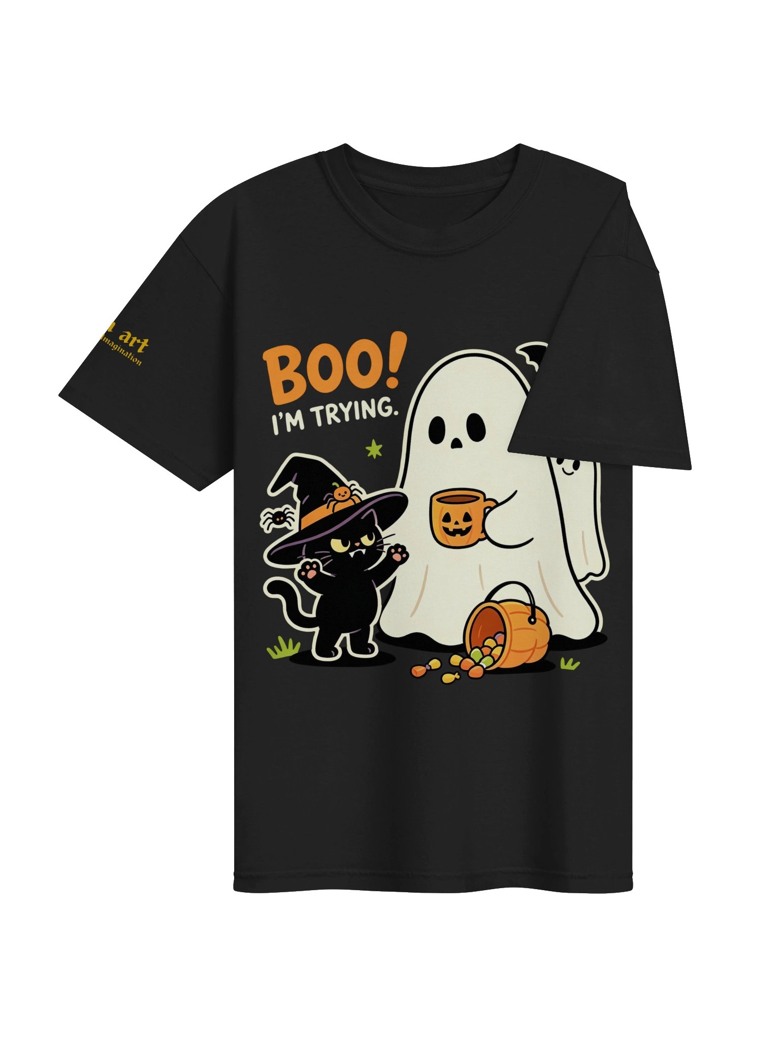 Boo I'm Trying Funny Halloween Cat & Ghost T-Shirt Design product image (36)