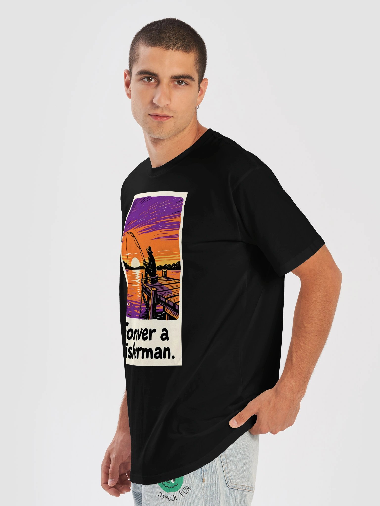 T-Shirt: "Forever a fisherman." Man on Pier at Sunset product image (7)