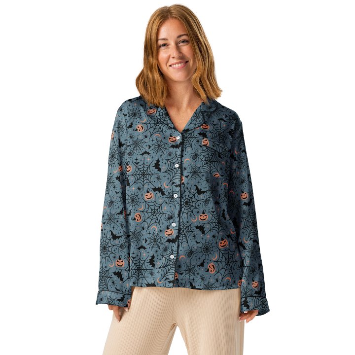 Retro Halloween Pajama Shirt in Soft Indigo product image (1)