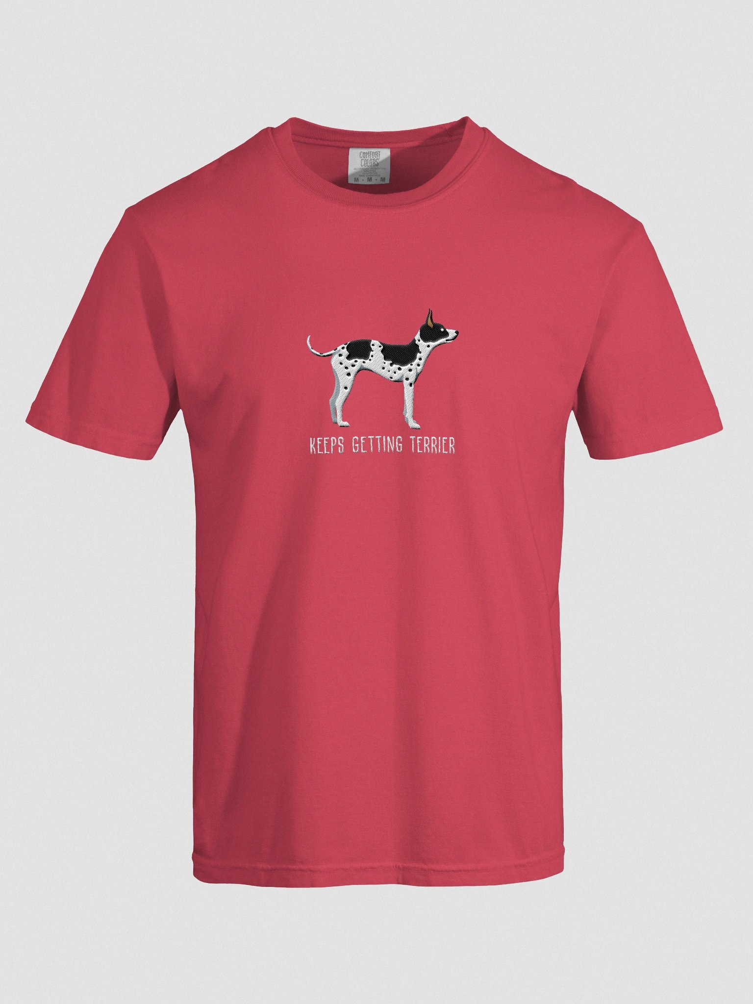Keeps Getting Terrier T-Shirt(Embroidered) of an American Hairless Terrier(Black & White) product image (10)