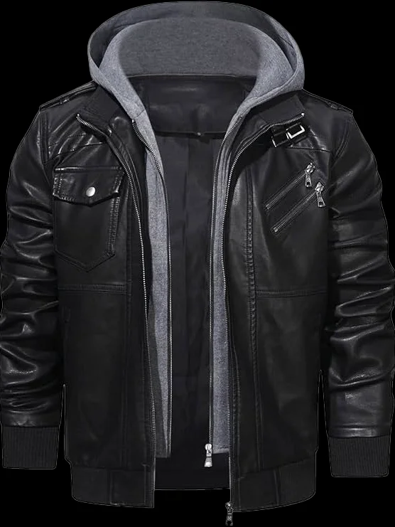Mens Moto Jacket with Removable Hood product image (3)