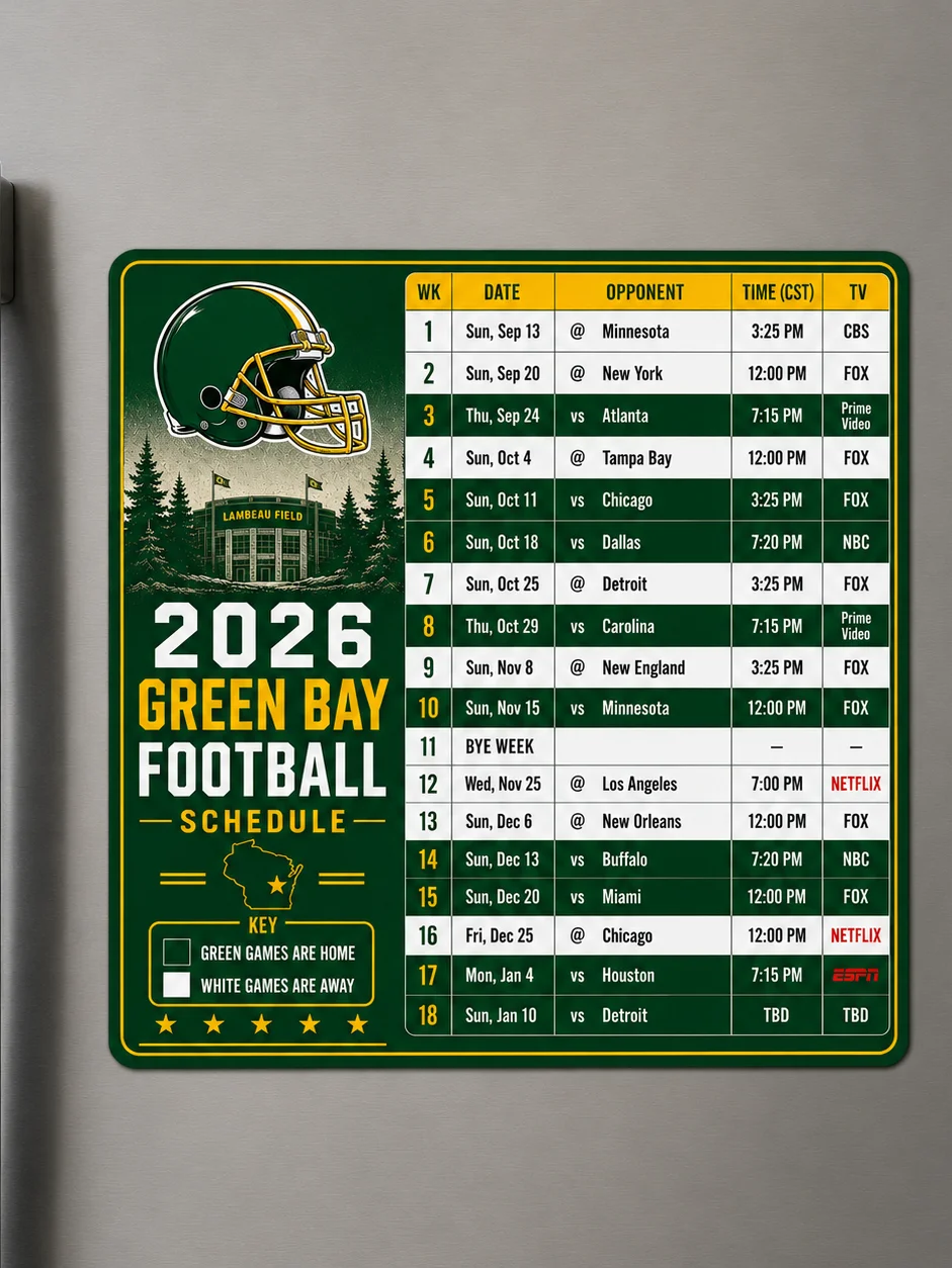 Green Bay 2026 Football Schedule Magnet product image (2)