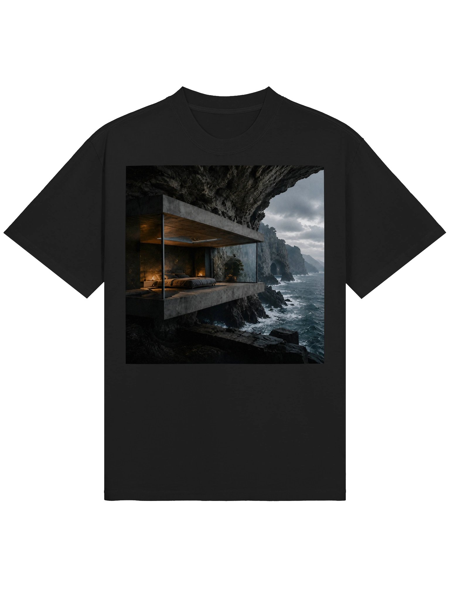 Dark Coastal Cliffside Architecture T-Shirt | Unisex Oversized Graphic Tee product image (2)