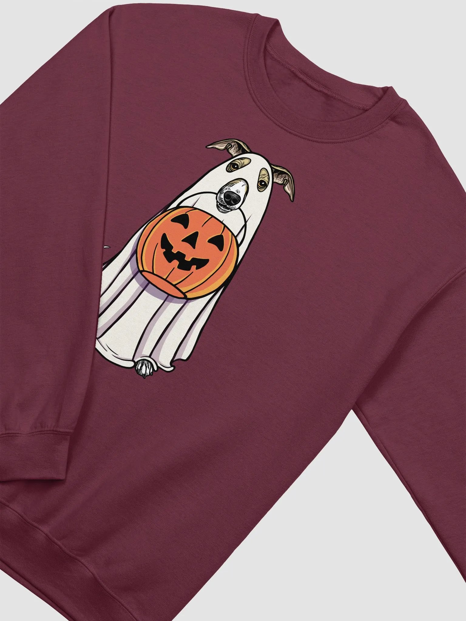 Funny Halloween Italian Greyhound(Fawn) Sweatshirt | Funny Iggy Wearing a Ghost Costume and Holding a Pumpkin Basket product image (4)