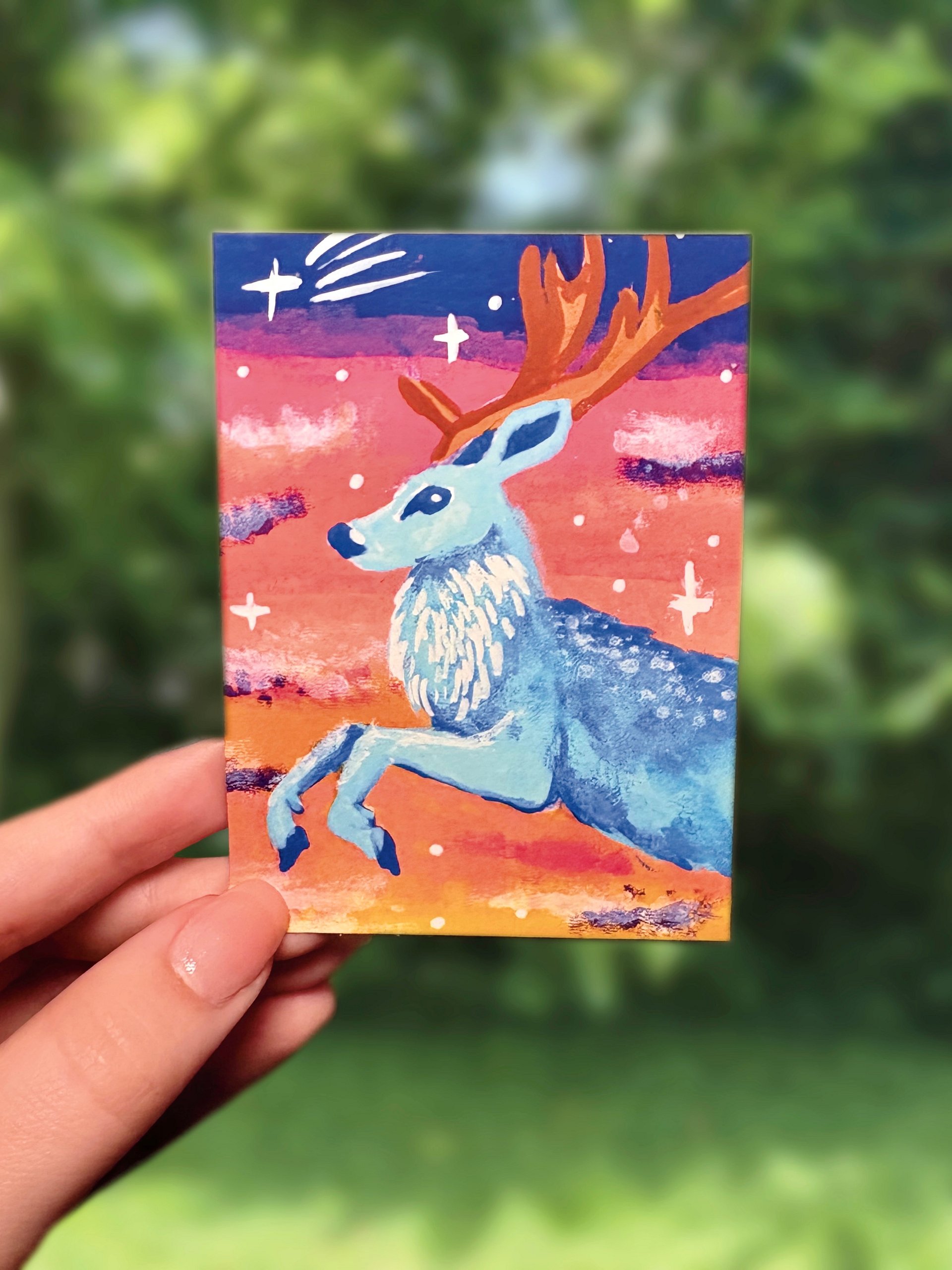 Art Card Print - Blue Deer Sunset Florafawn ACEO product image (1)