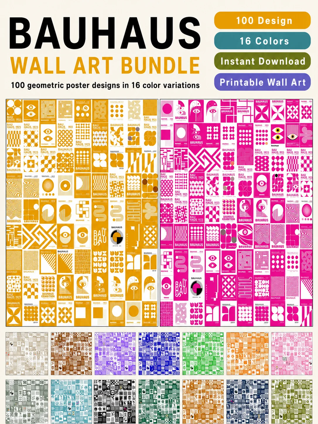 Bauhaus Wall Art Bundle, 100 Prints x 16 Colors, 1600 Printable Posters, product image (1)