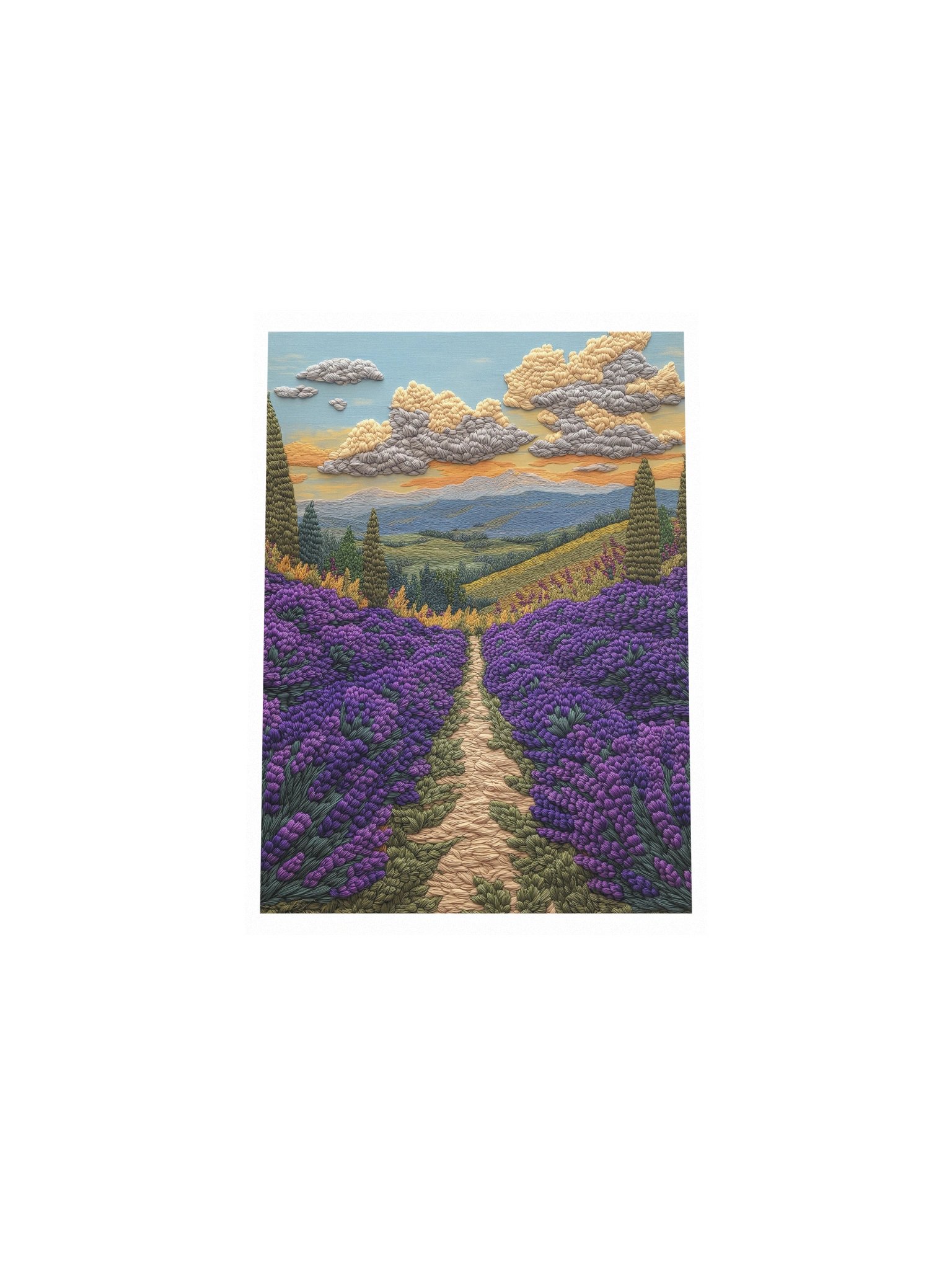 Lost in the Lavender Fields of Provence | Embroidery-Style Wall Art — Unframed Print product image (4)