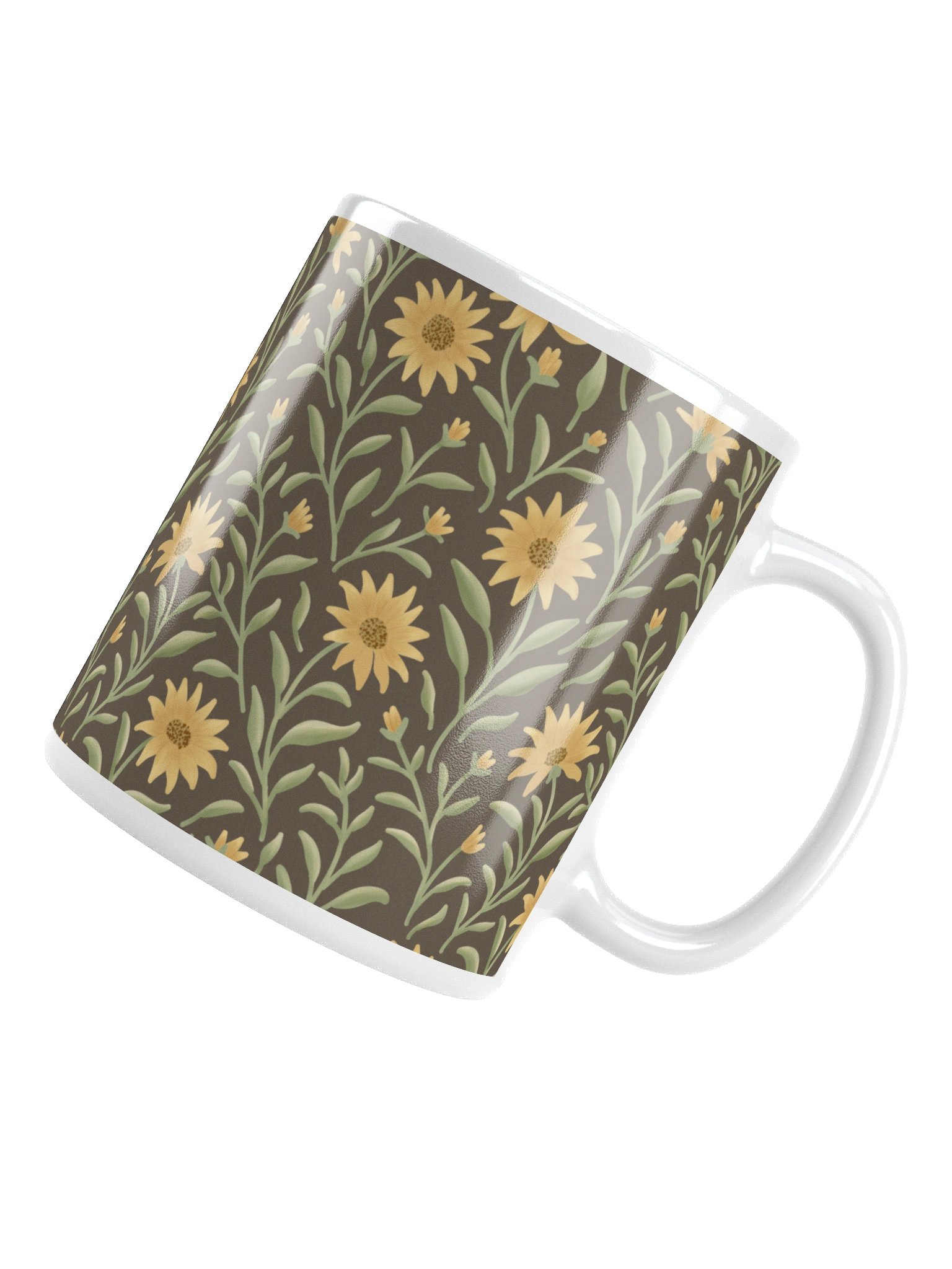 Golden field white glossy mug. Elegant floral botanical design on dark background product image (5)