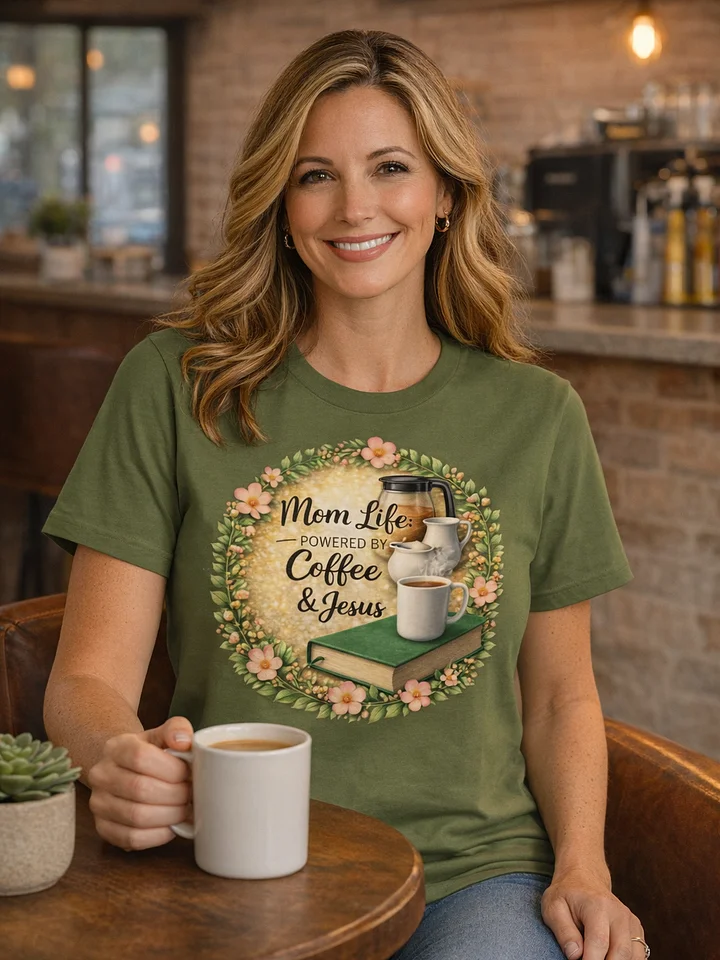 Mom Life: Powered by Coffee & Jesus Floral T-Shirt product image (1)