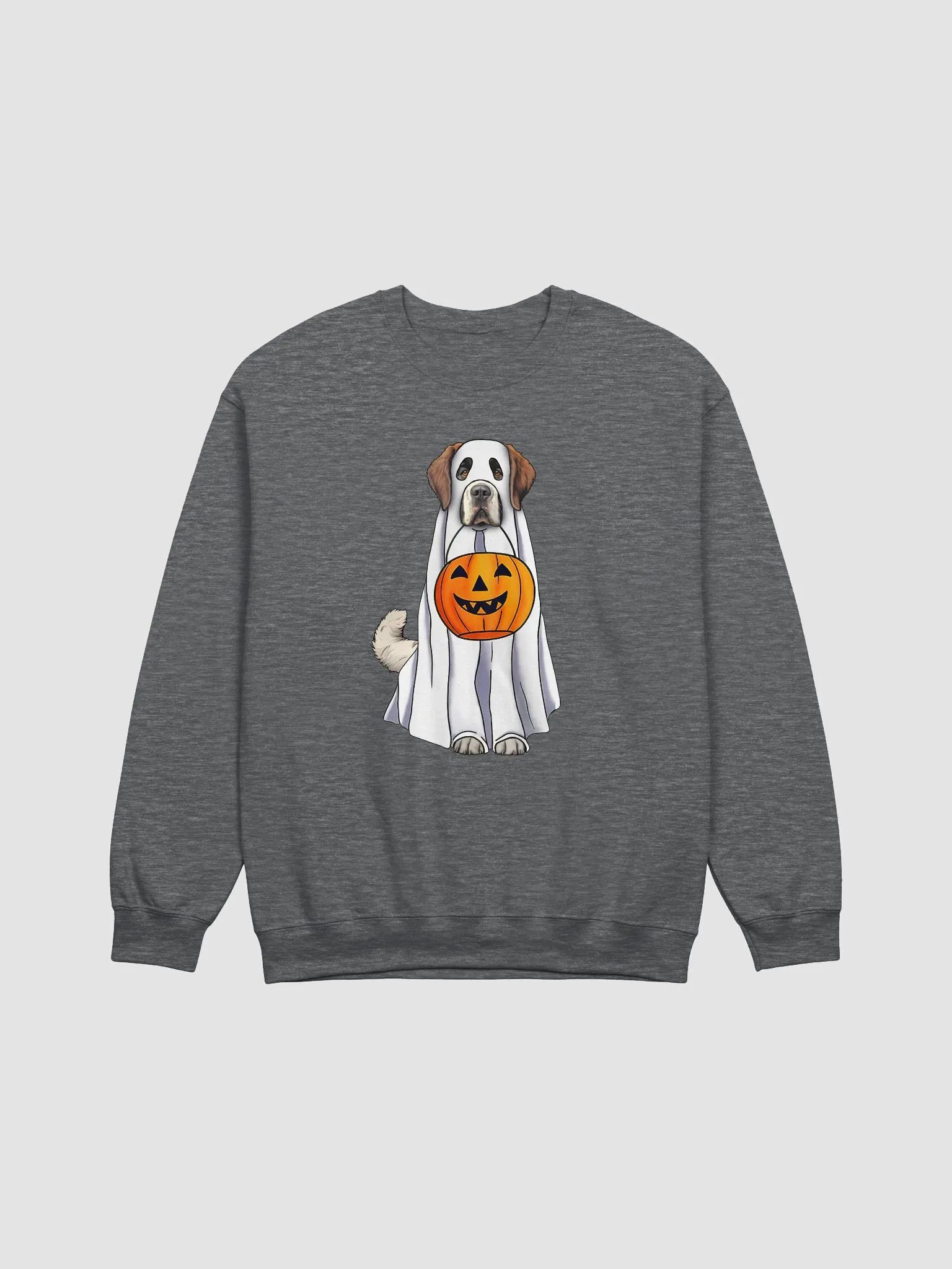 Saint Bernard Halloween Sweatshirt | Funny Fall & Halloween Saint Bernard Wearing a Ghost Costume with Pumpkin Basket product image (1)