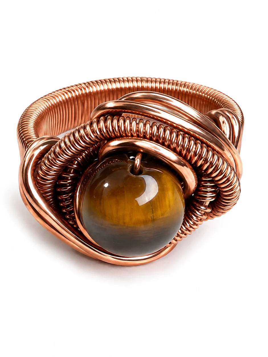 Handcrafted Copper Tiger Eye Crystal Ring product image (1)