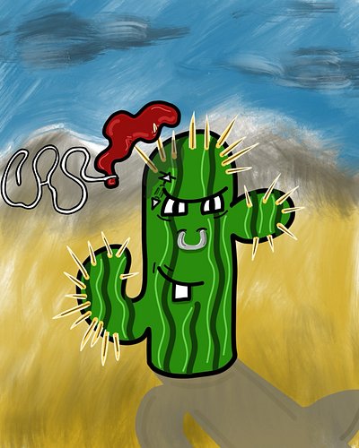 Day 4. Cactus. Made him with a punk vibe. Lowkey reminds me of the cucumber from veggie tales