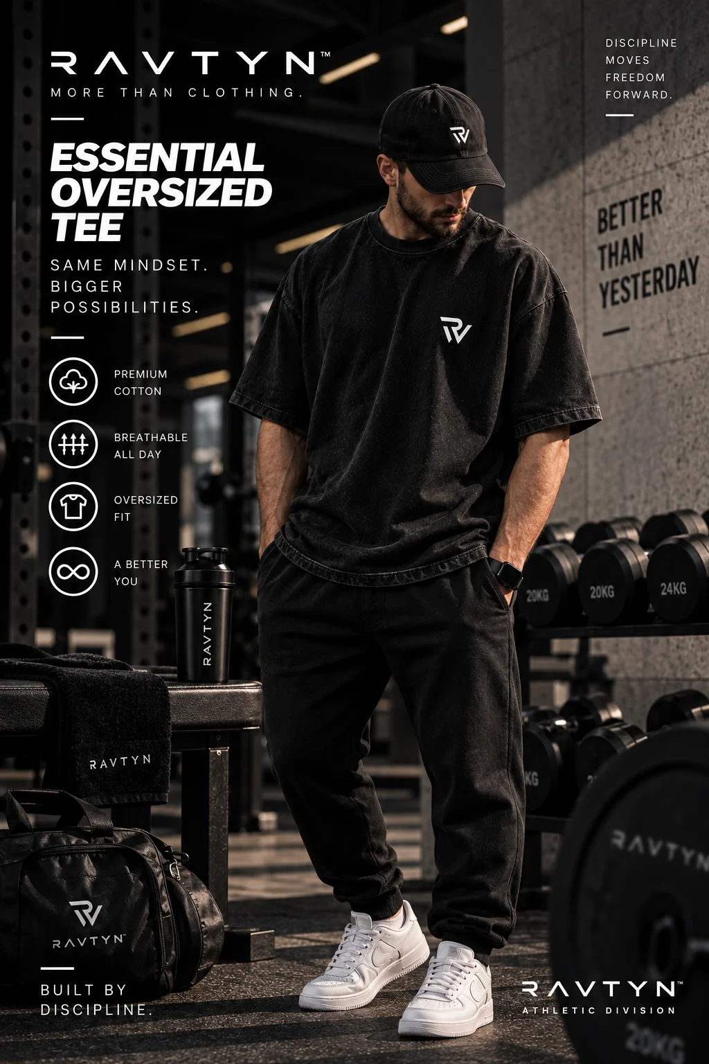 RAVTYN Essential Oversized Tee — Faded Black product image (2)