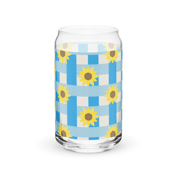 Sunflower Gingham- Blue Background Glass Tumbler product image (2)