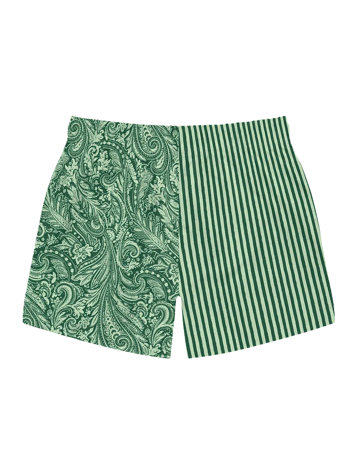 Seaweed Green Paisley and Stripes Swim Trunks product image (2)