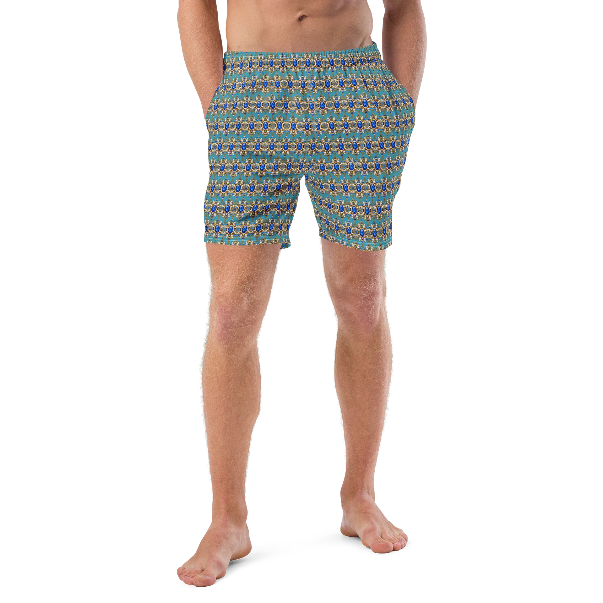 Blue Jeweled Brooch Motif Swim Trunks product image (4)
