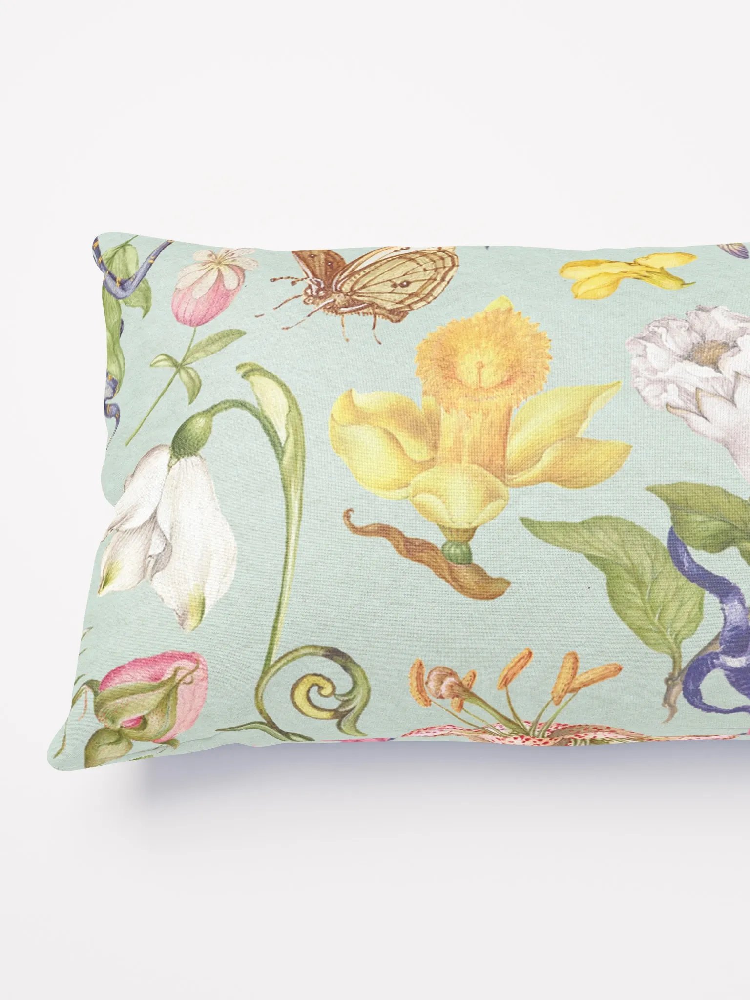 Vintage-Inspired Floral & Butterfly All-Over Print Pillow – Mint Green product image (2)