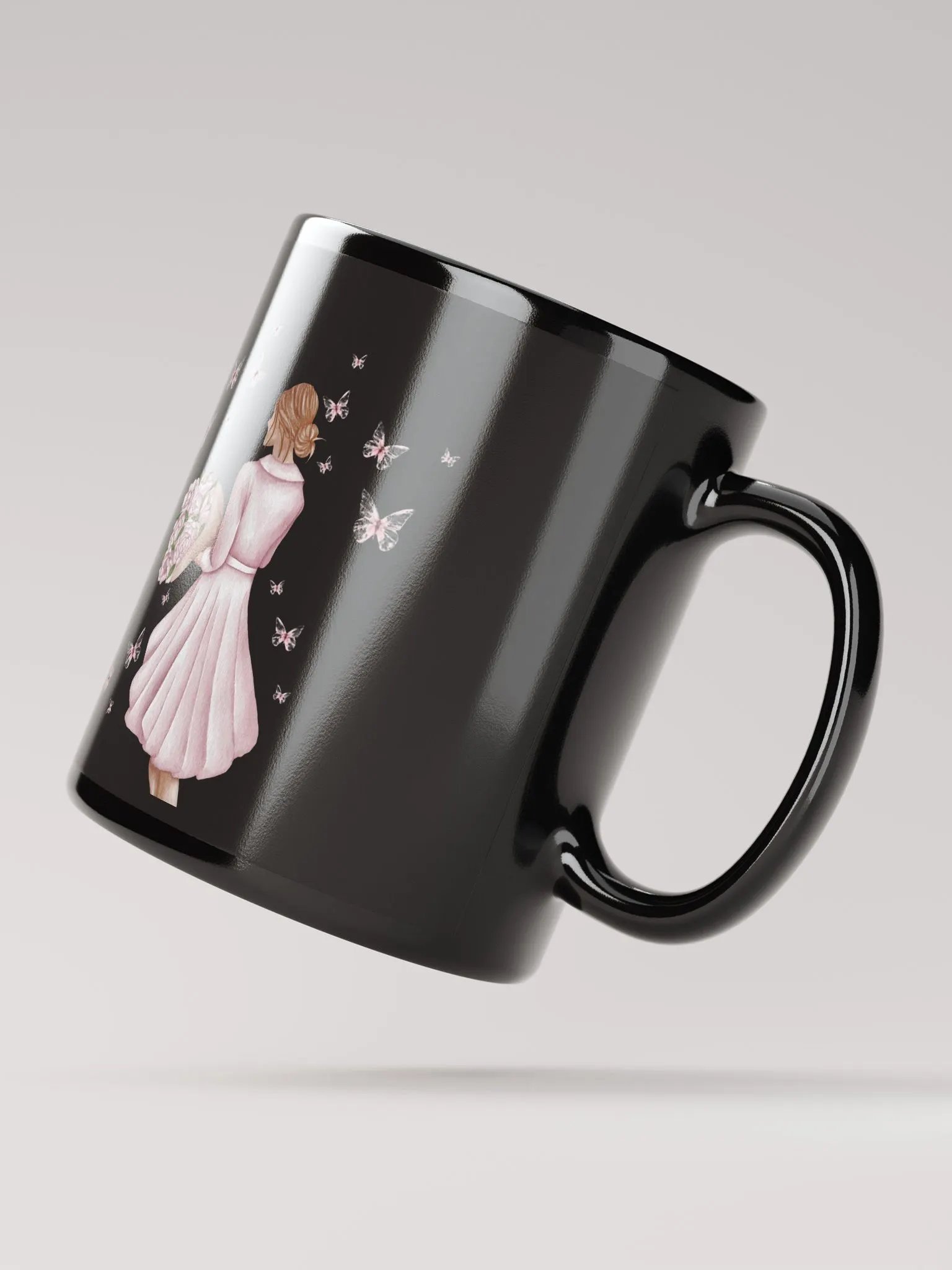 Woman Surrounded By Butterflies Black Mug product image (3)