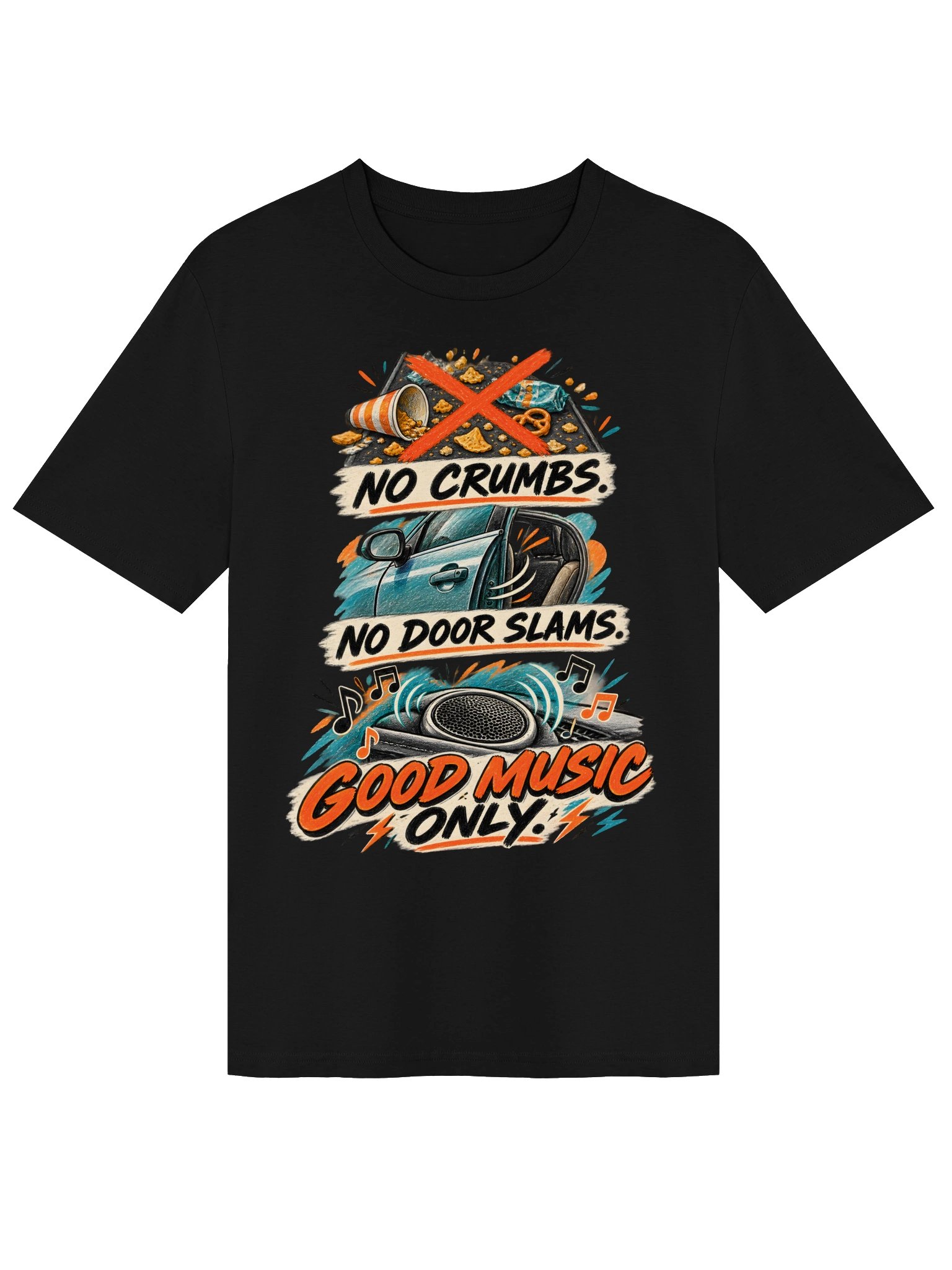No Crumbs. No Door Slams. Good Music Only. – Retro Car Rules T-Shirt product image (1)
