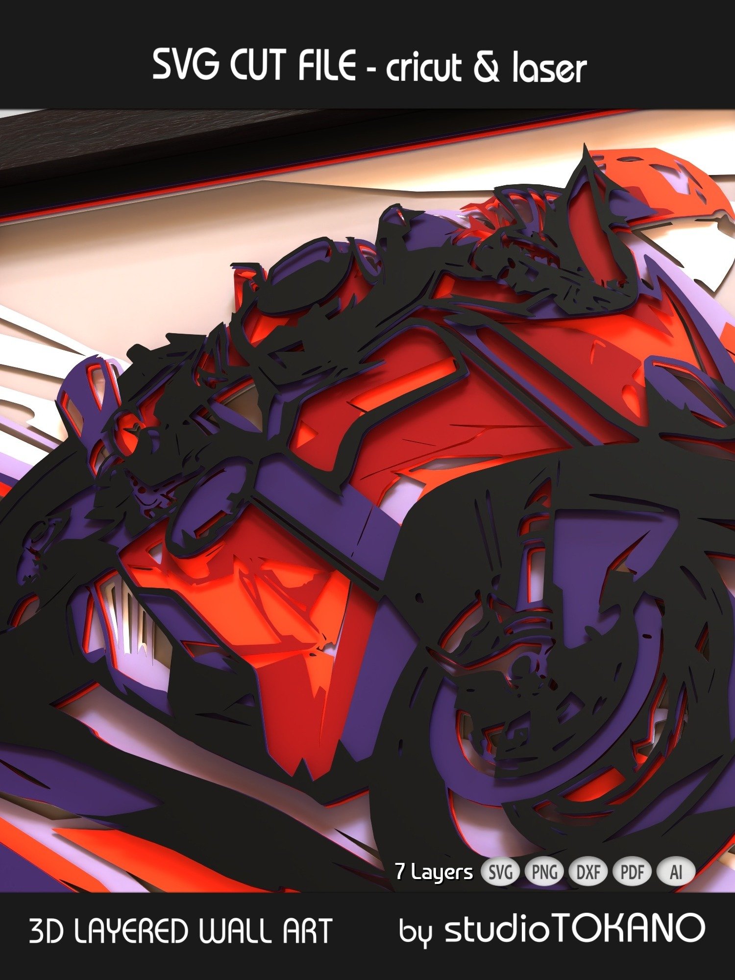 Motorcycle 3D Shadow Box SVG product image (6)