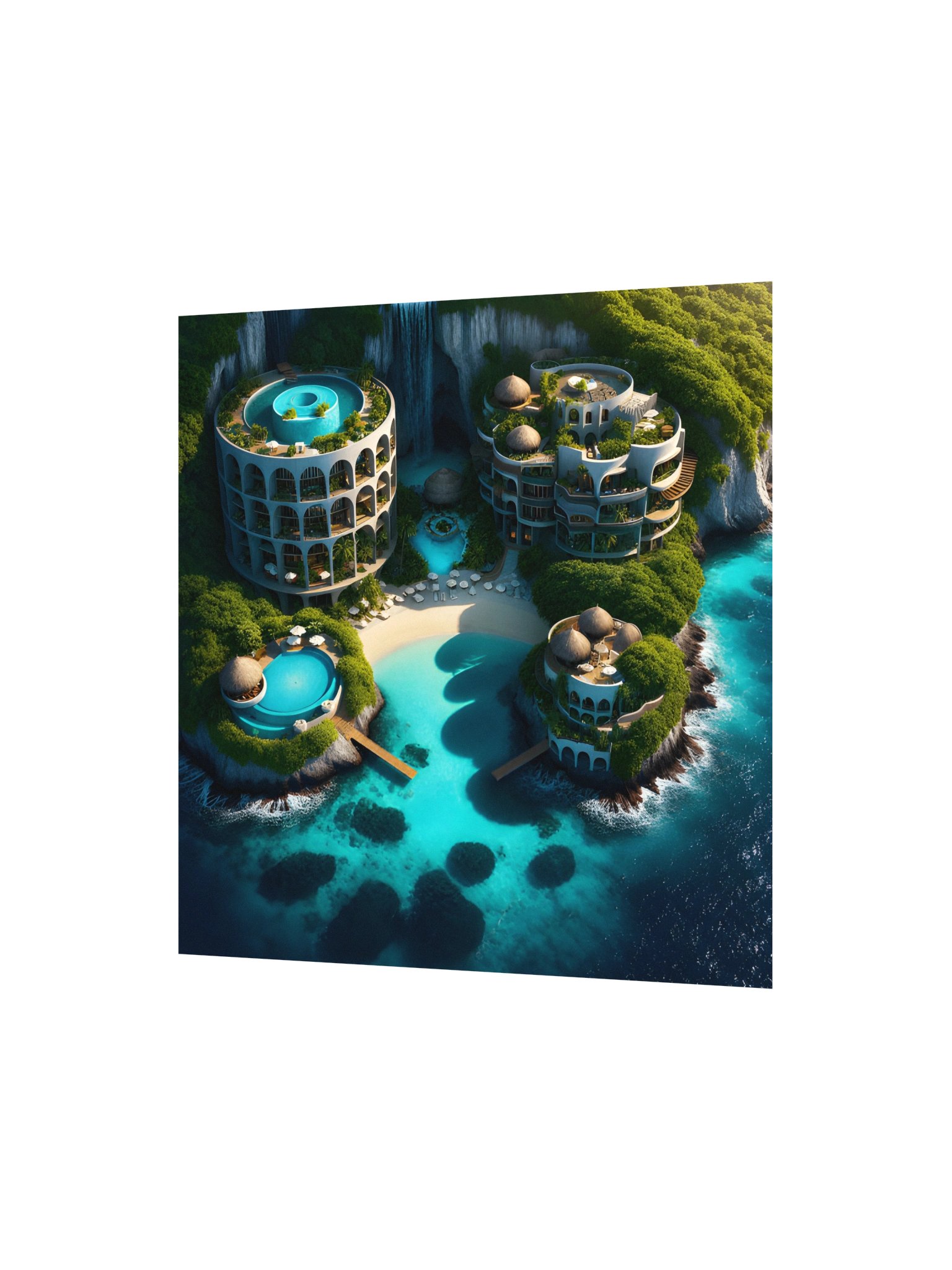 Island Resort Tropical Architecture | Fantasy Resort Poster | Turquoise Lagoon Wall Art product image (3)