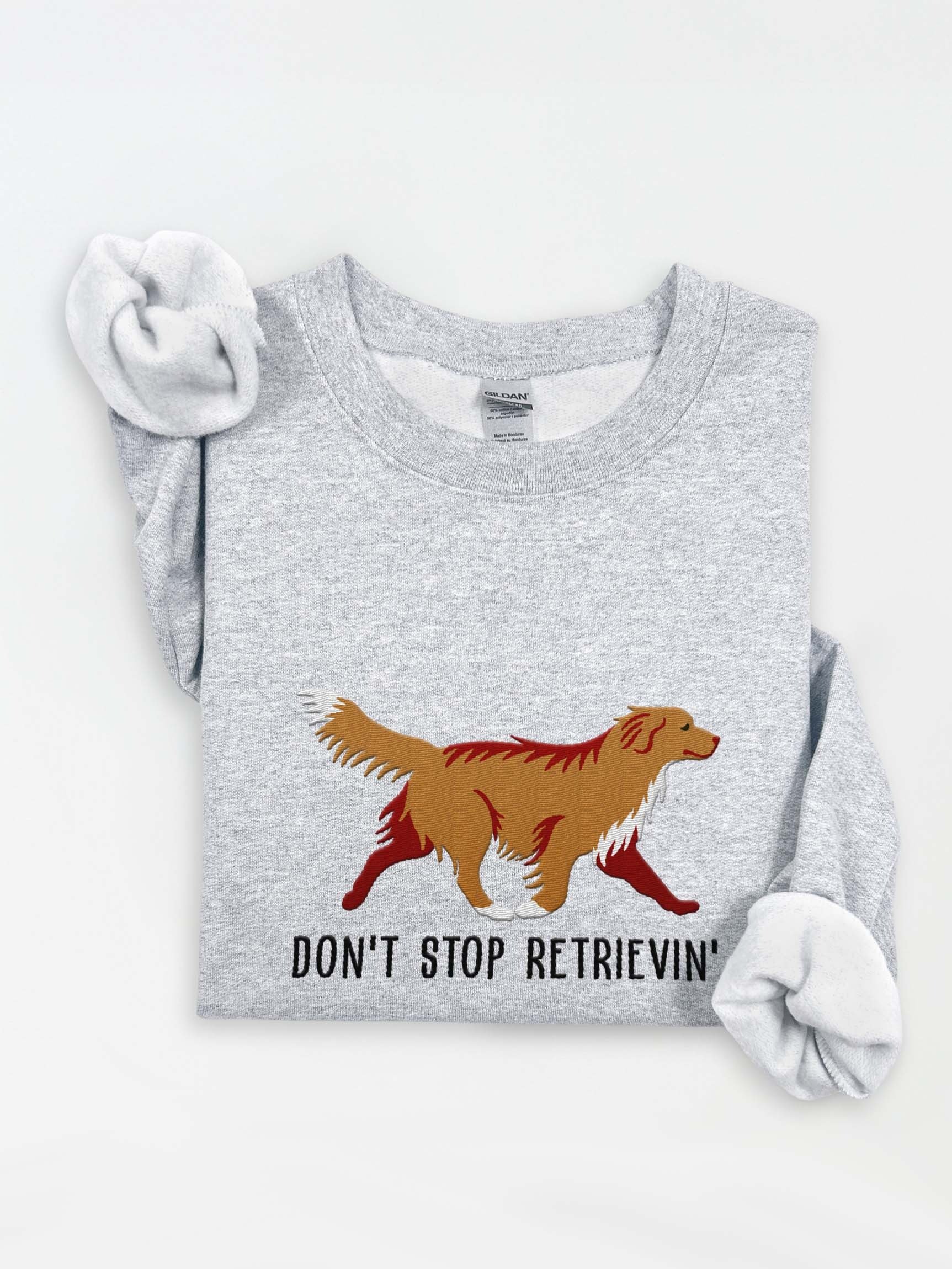 Don't Stop Retrievin' Sweatshirt (Embroidered) of a Nova Scotia Duck Tolling Retriever(Tan) product image (1)
