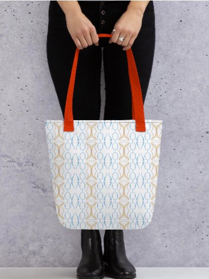 Azure Peach Harmony: Elegantes Ornament-Design Intricate Elegance Large Tote Bag product image (2)