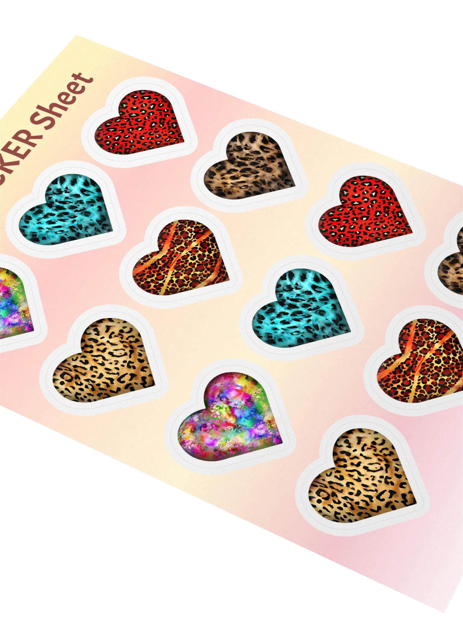 Colorful Leopard Skin and Graffiti Hearts Mix - Sticker Sheet product image (2)
