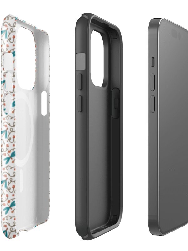 MagSafe tough case for iPhone with dragonfly and floral design. Artistic nature inspired protection product image (2)