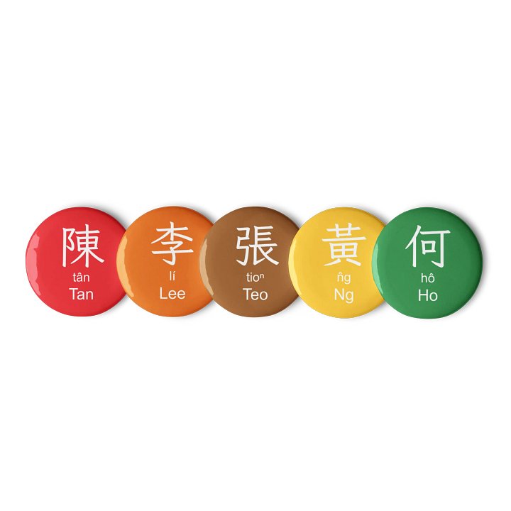 百家姓 Hundred Family Surnames Pin Buttons Set (Hokkien) [Series 1, Multicoloured] product image (1)