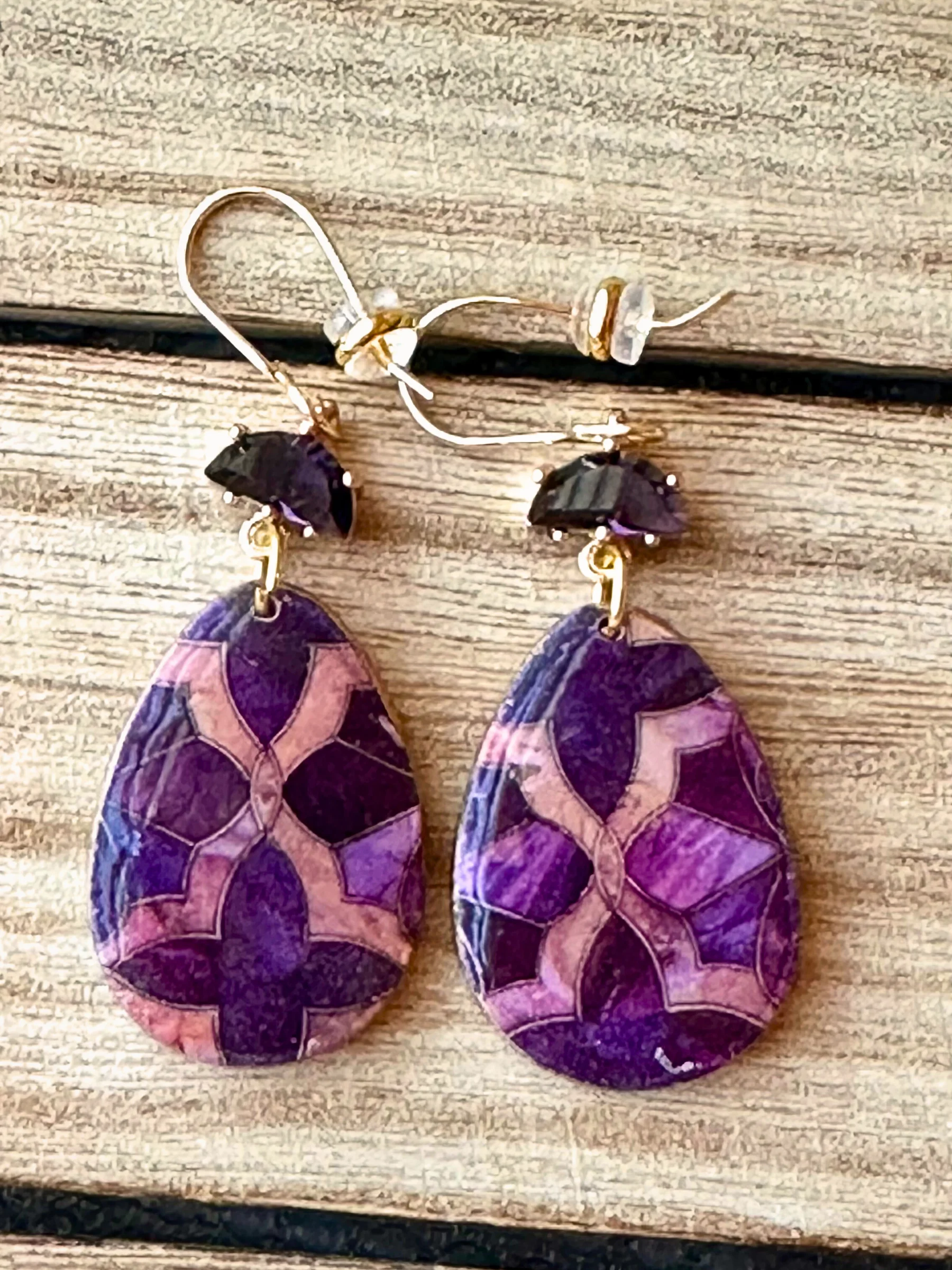 Jewel Tone Mosaic Drop Earrings – Handmade Statement Clay Dangles product image (4)
