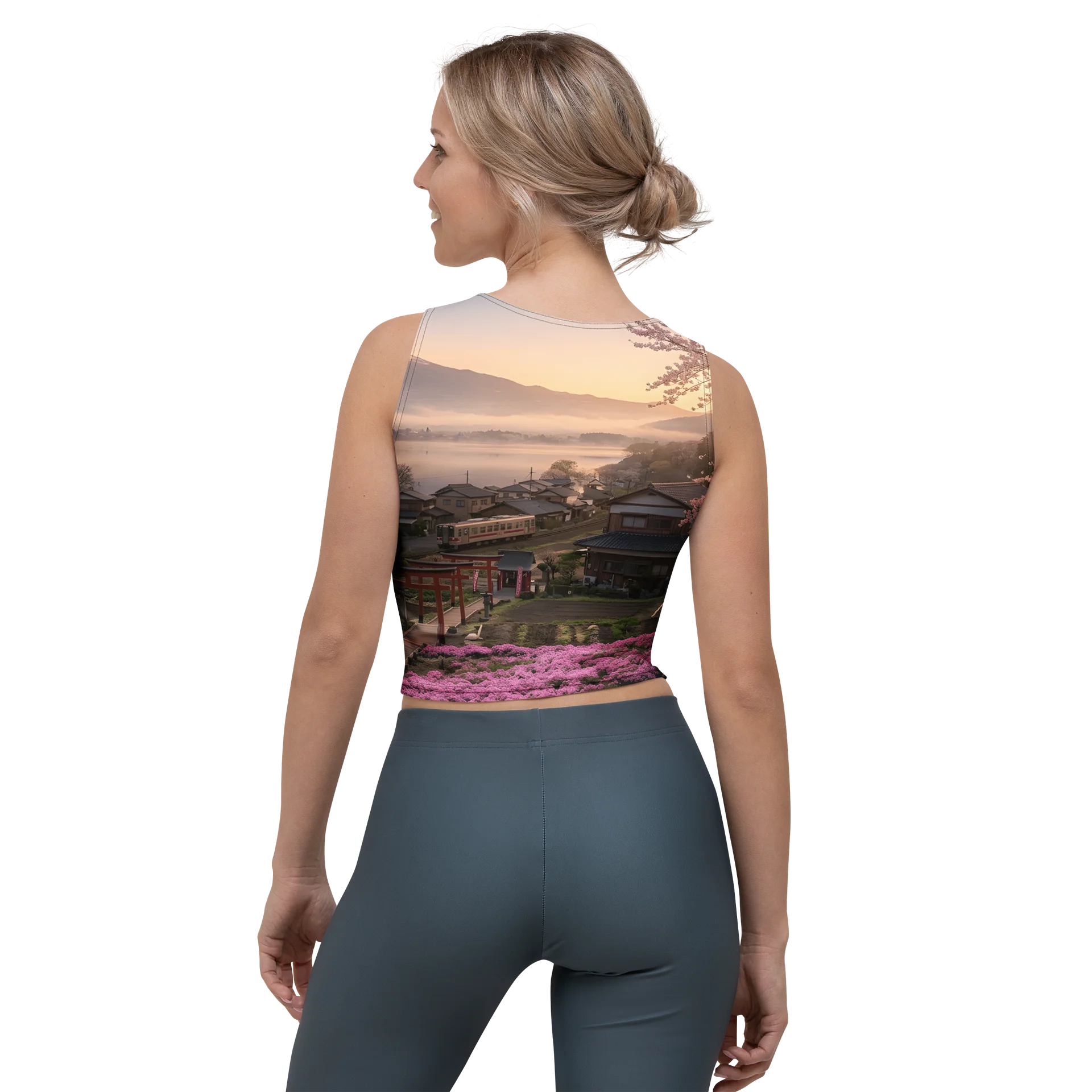 Mount Fuji Village Pink Moss Women’s Crop Top T-Shirt product image (4)