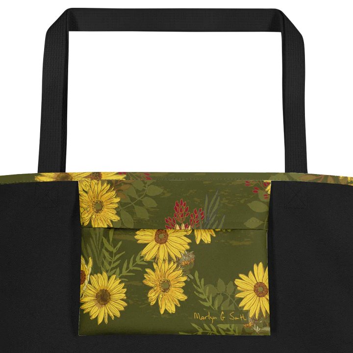 “Helianthus Sunflower Scattered Amongst the Greens” Large Tote Bag product image (2)