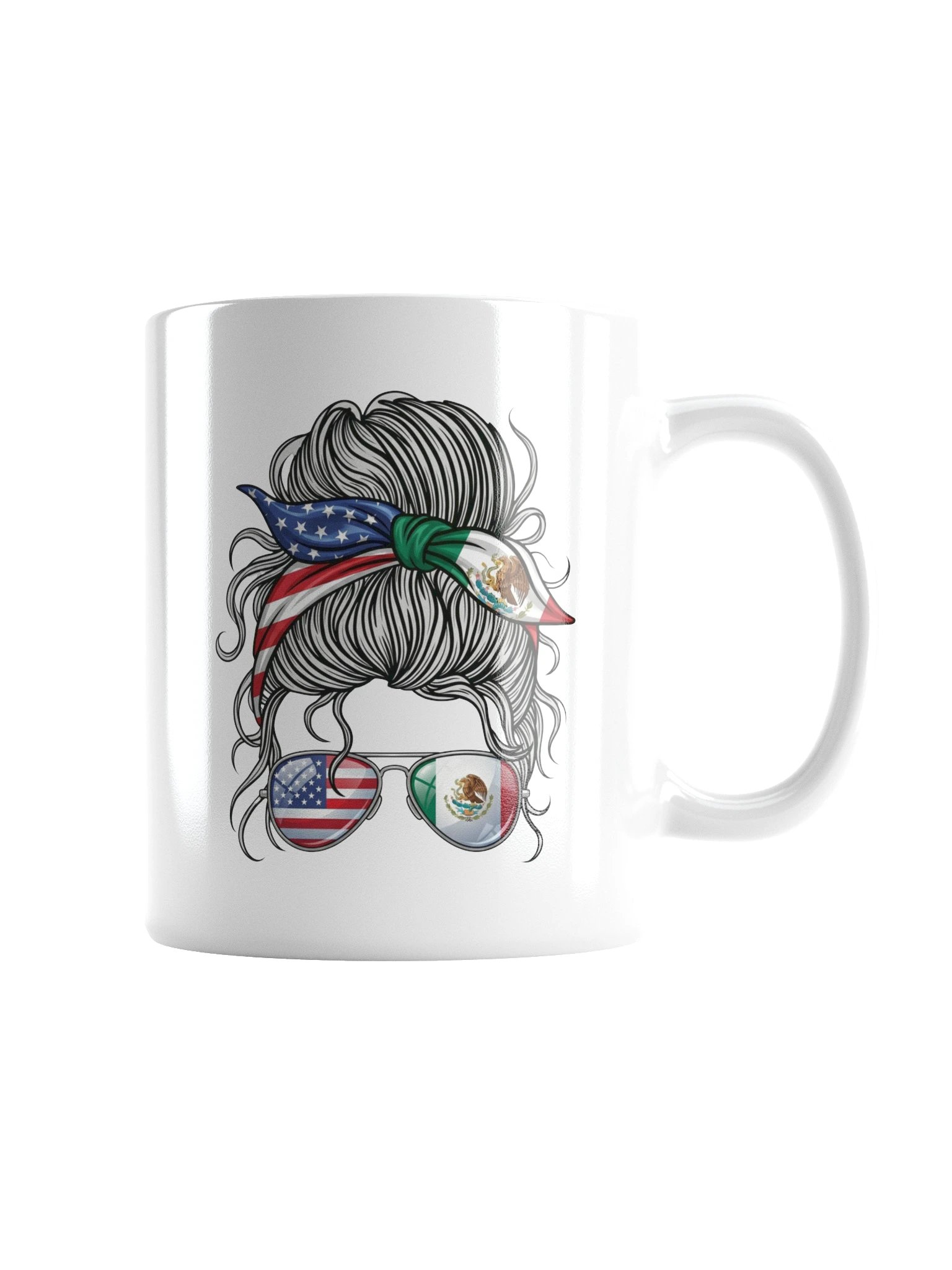 Messy Bun USA Mexico Flag Bandana Aviator Sunglasses SVG product image (3)