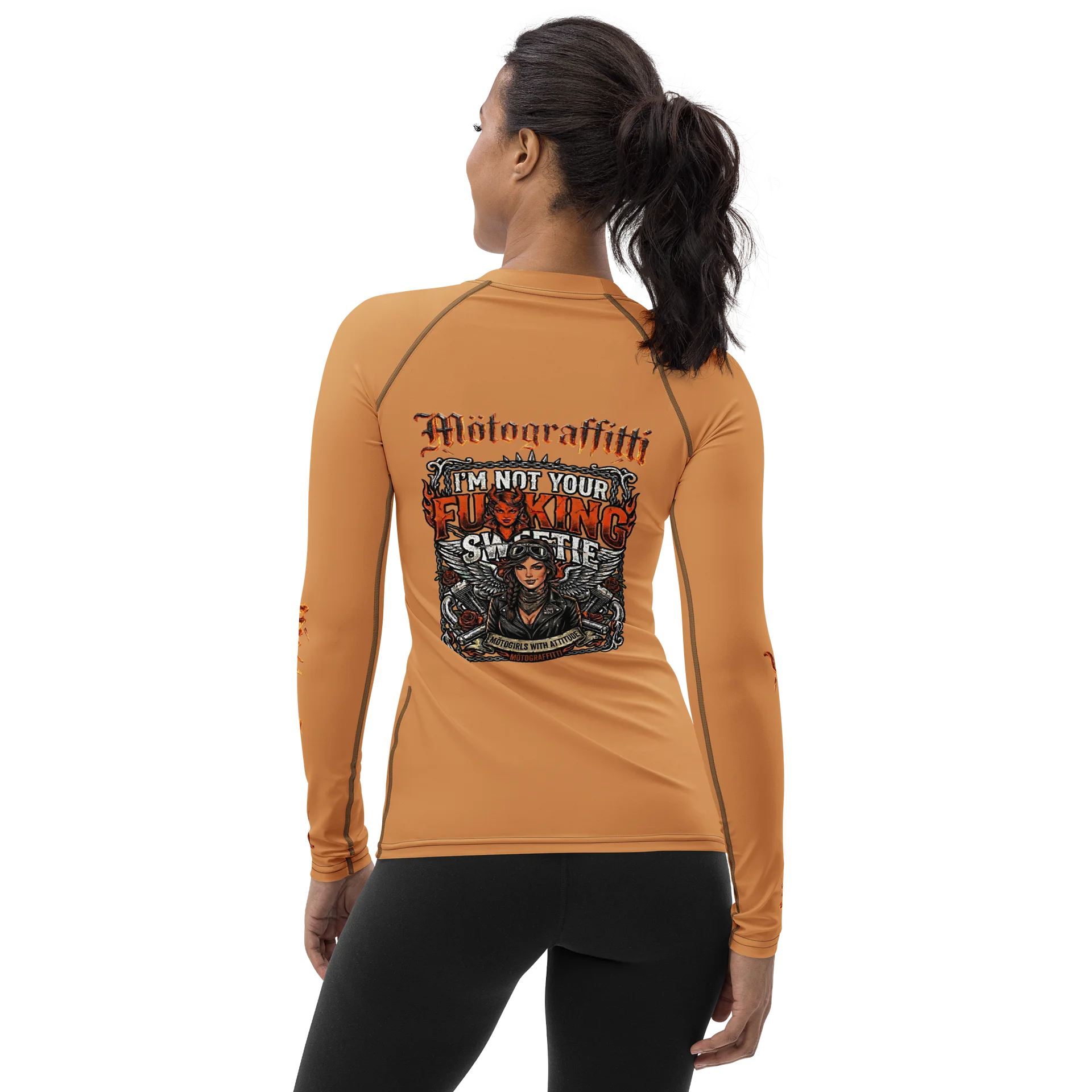 Women's MötoGraffitti Not Your Sweetie Long Sleeve "Rash Guard"Tee Safety Orange product image (2)