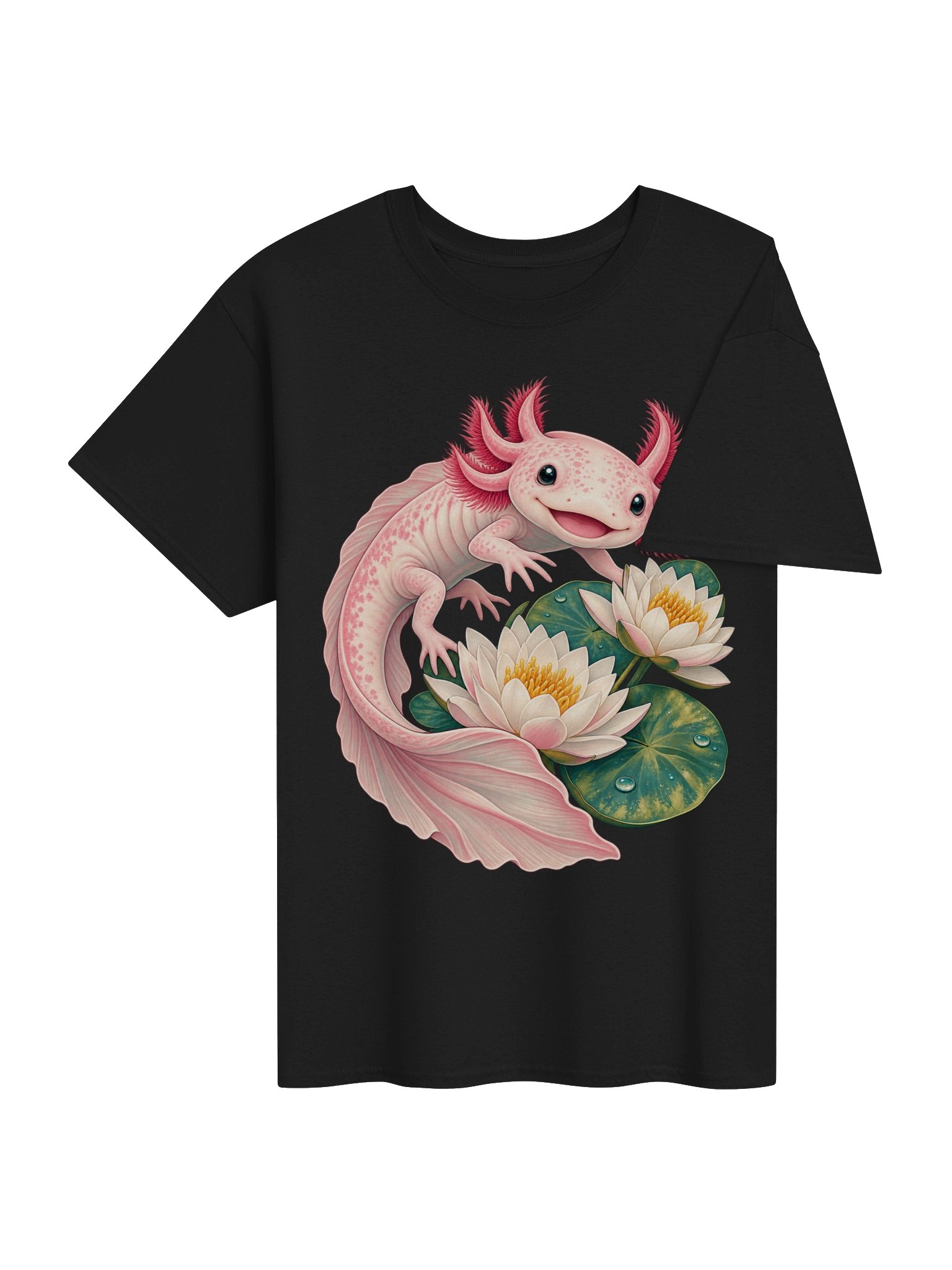 Pink Axolotl Water Lily T-Shirt – Botanical Amphibian Art product image (4)