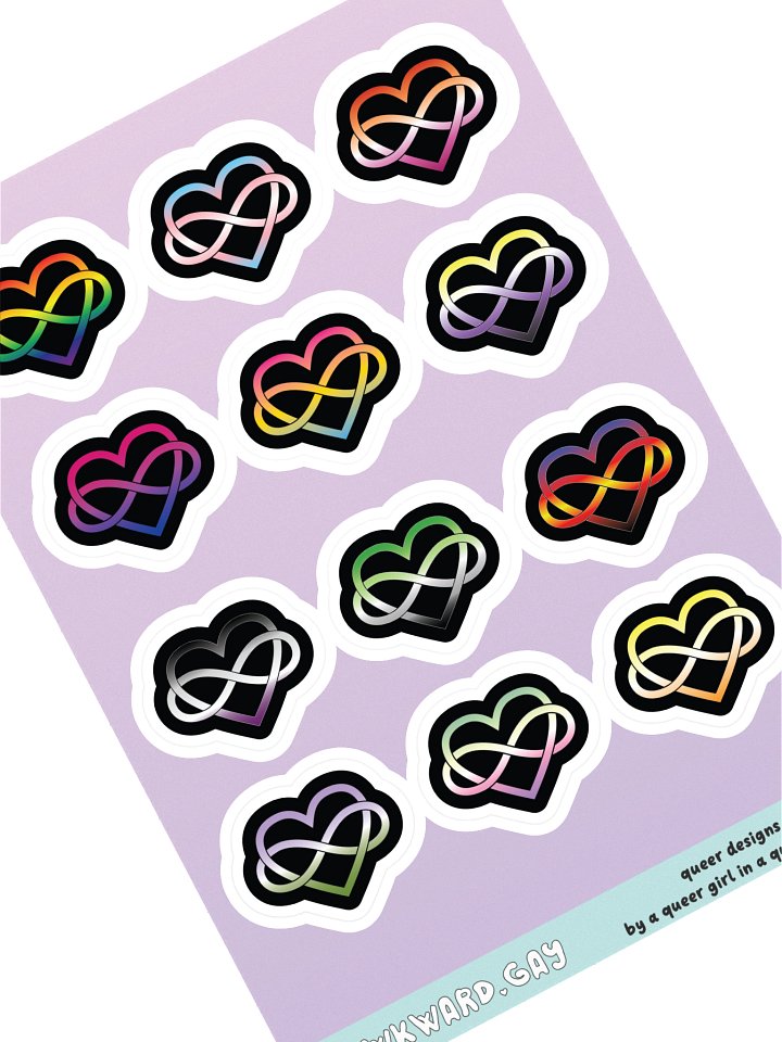 Multi Pride Gradient Polyamory Infinity Heart Sticker Sheet product image (1)