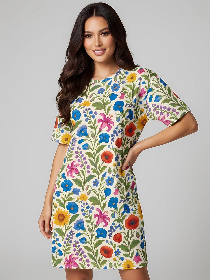 Colorful Wildflower Dress – Cottagecore Boho T-Shirt Style product image (1)