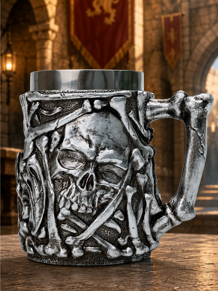 The Armored Kingdom Ironbone Silver Skull Brew Mug-Bone Sculpted Base-High Quality Drinkware product image (1)