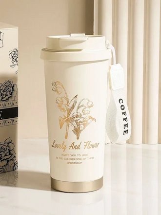 Luxury Lily of the Valley Thermal Mug - Stainless Steel Travel Cup Gift Set product image (1)